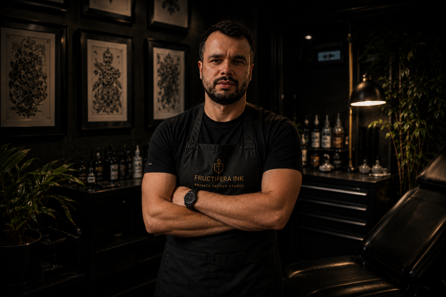 Portrait of the Fructifera Ink tattoo artist standing in the private studio